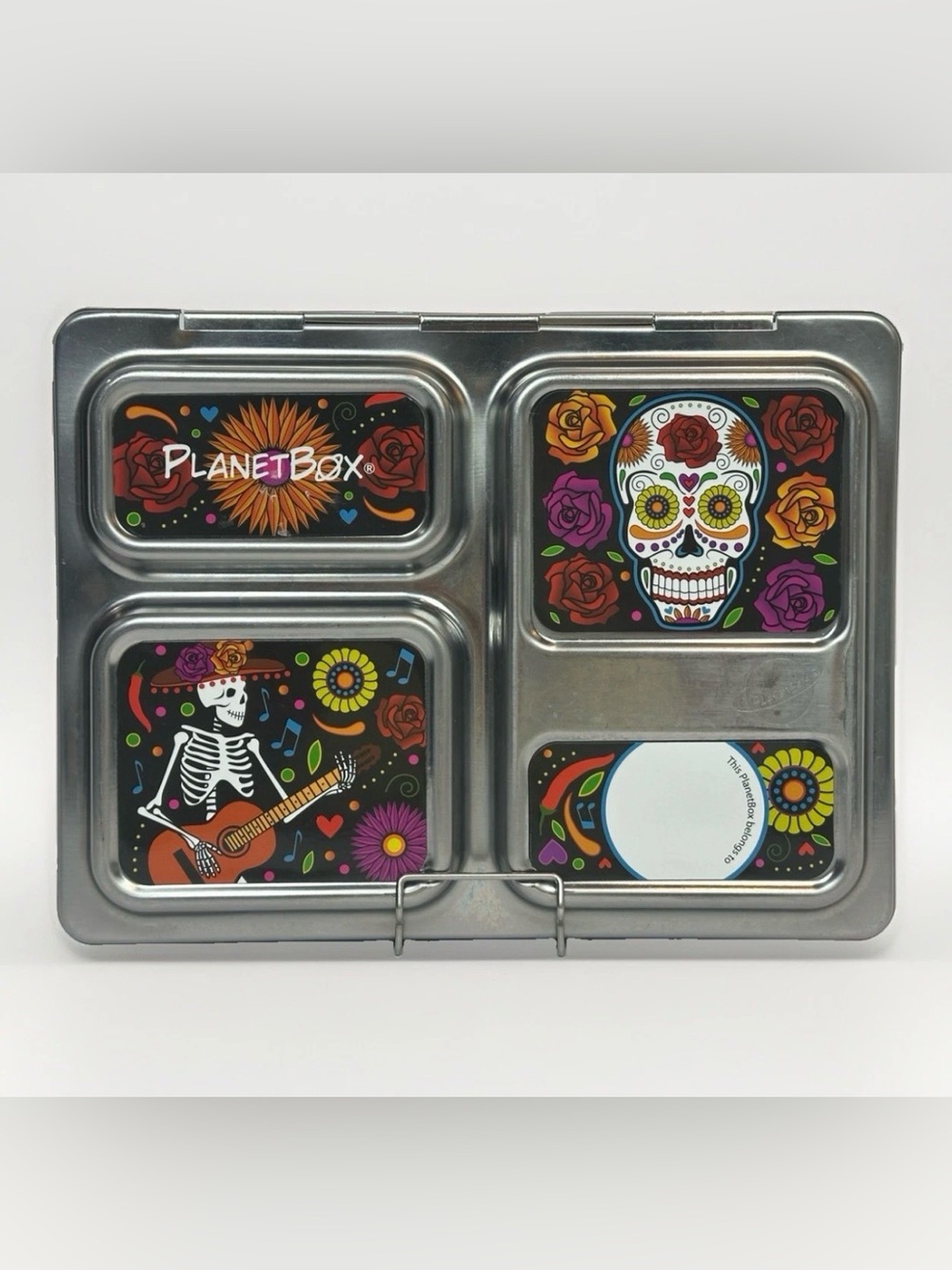 PlanetBox Launch Stainless Bento Lunch Box Dia de los Muertos Magnets + Extras